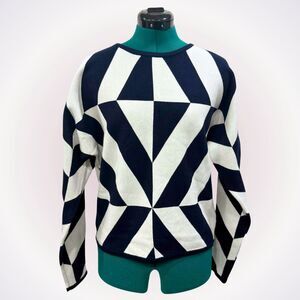 Tahari Blue and White Abstract Print Sweater | Sz S, NWT